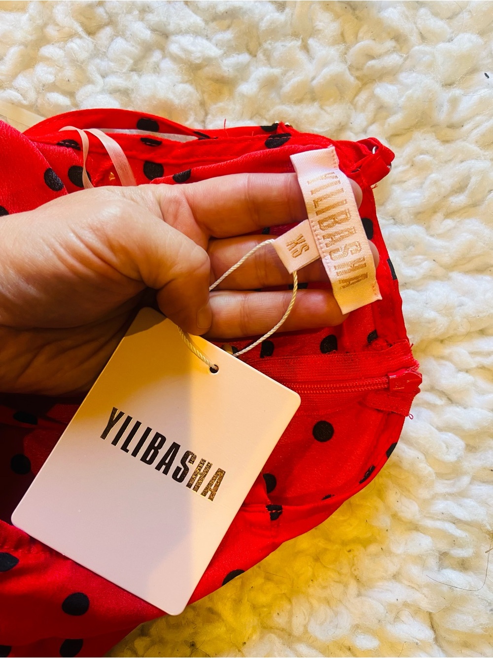 Red Polka Dot Ruched Slip Dress - Picture 3 of 3